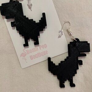 3D Printed T-Rex Dangle Earrings: Black Offline Dino Game Runner